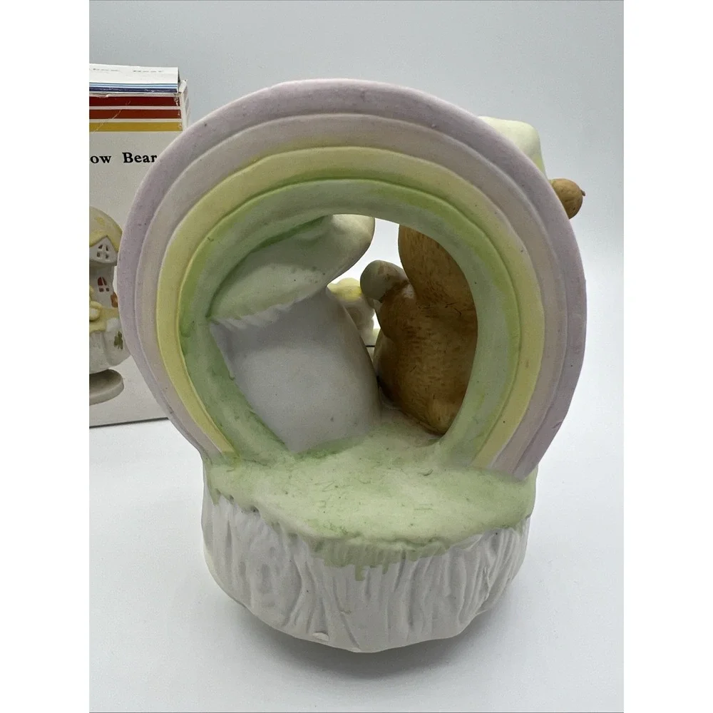 Vintage 1980s Musical Porcelain Rainbow Bear Rotating Music Box w/ Original Box